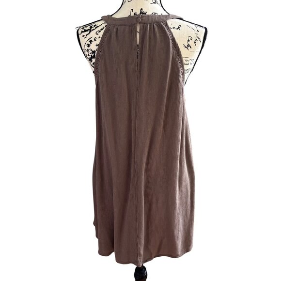 Torrid Women's Taupe Tunic Dress Sz 1 Sleeveless Keyhole Back Gauze Round Neck - Picture 3 of 9